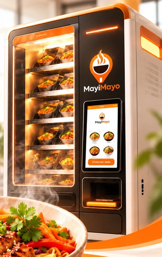 Illustration conceptuelle d'un distributeur de repas chauds MayiMayo